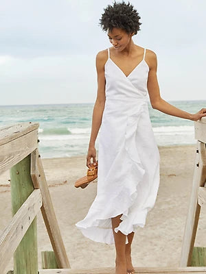 White linen dress 2025 for beach wedding